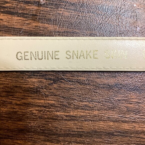 Vtg Genuine Snake Skin Leather Skinny Belt Cream Woman Size 30" - 34.5" Taiwan - Picture 5 of 6